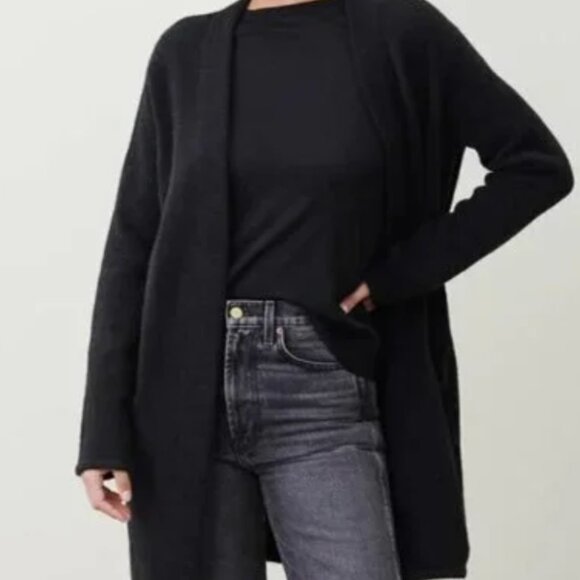 Jenni Kayne Merino Wool Blend Open Front Cardigan Sweater Coat Black Size M